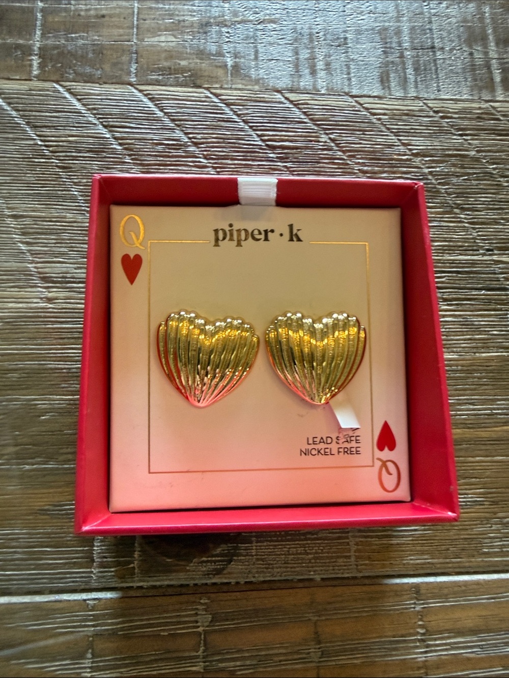 3 for $30 / Piper K Gold Heart Ribbed Stud Earrings